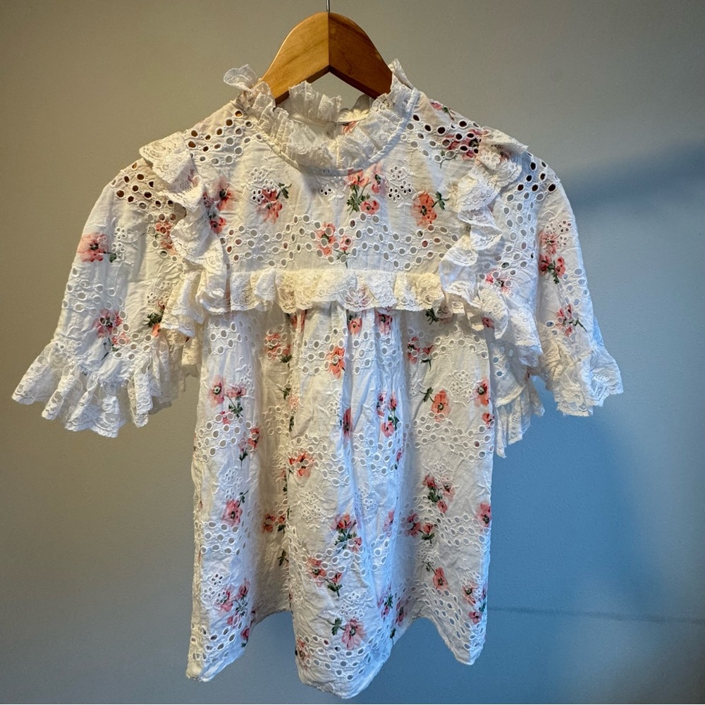 Needle & Thread Desert Rose Embroidered Ruffle Lace Lined Blouse US Size 0 - Picture 2 of 14